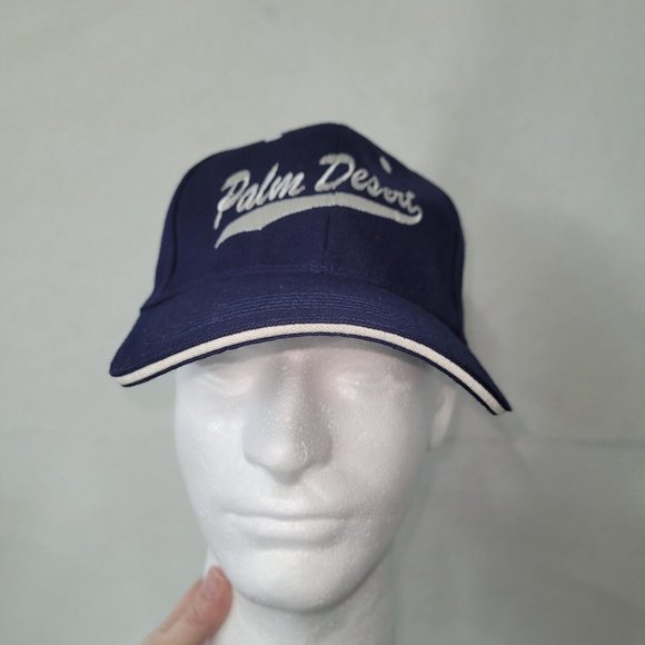 Palm Desert Hat Mens OS Hook & Loop Back Ballcap Blue Golf Logo - Picture 2 of 9